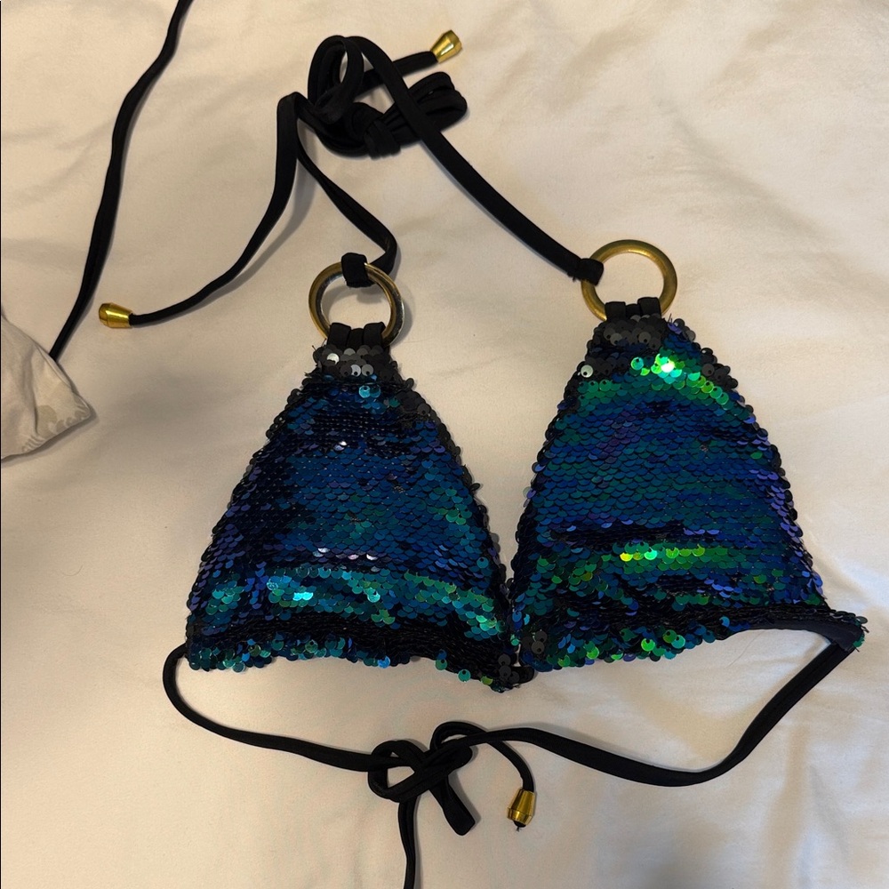 Blue and Green Sequin Bikini Top